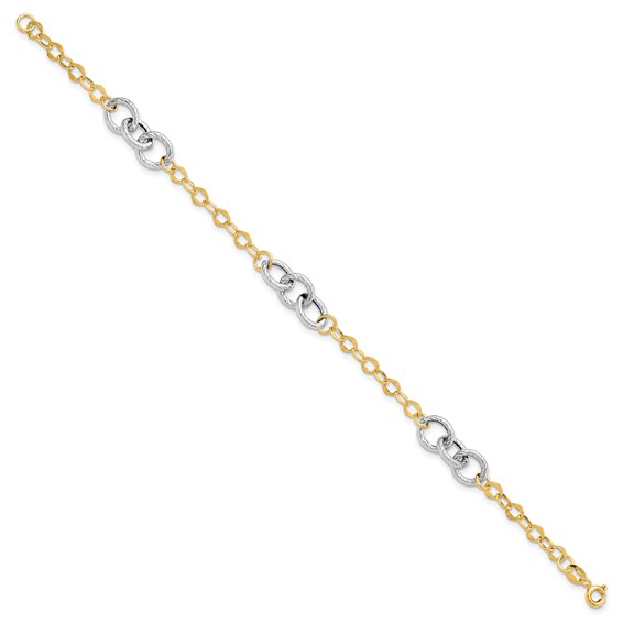 Leslie's 14K Two-tone Polished and Textured Fancy Link Bracelet