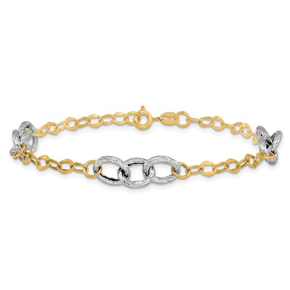 Leslie's 14K Two-tone Polished and Textured Fancy Link Bracelet
