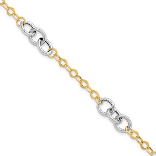 Leslie's 14K Two-tone Polished and Textured Fancy Link Bracelet