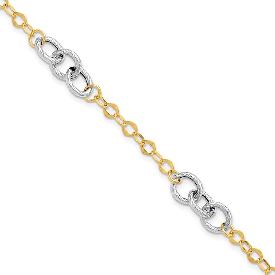 Leslie's 14K Two-tone Polished and Textured Fancy Link Bracelet