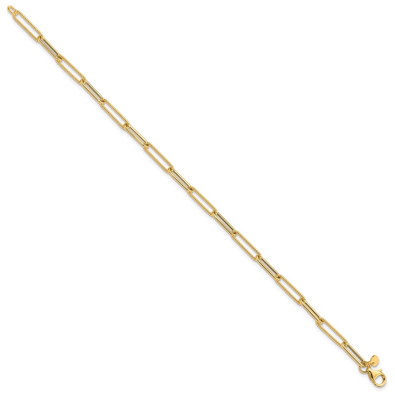 14K Polished and Textured Paperclip Link Bracelet