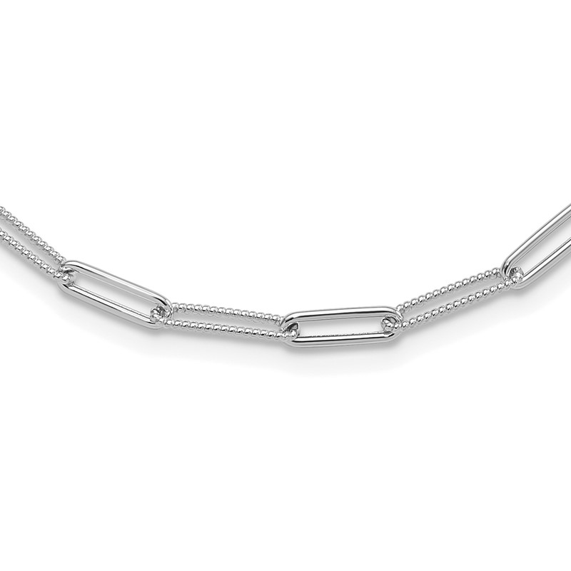 14K White Gold Polished / Textured Paperclip Link Necklace