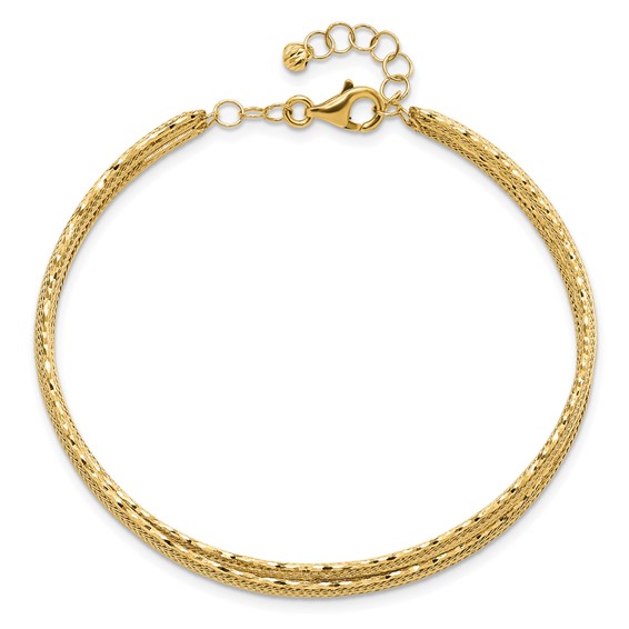 Leslie's 14K Diamond-cut and Textured with Safety Chain Bangle
