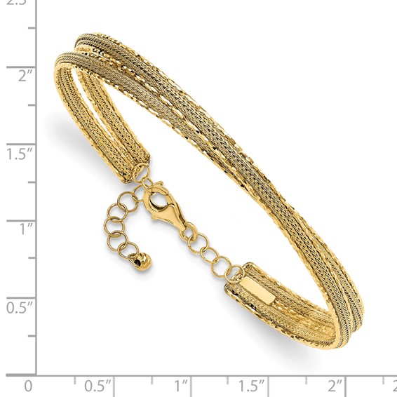Leslie's 14K Diamond-cut and Textured with Safety Chain Bangle