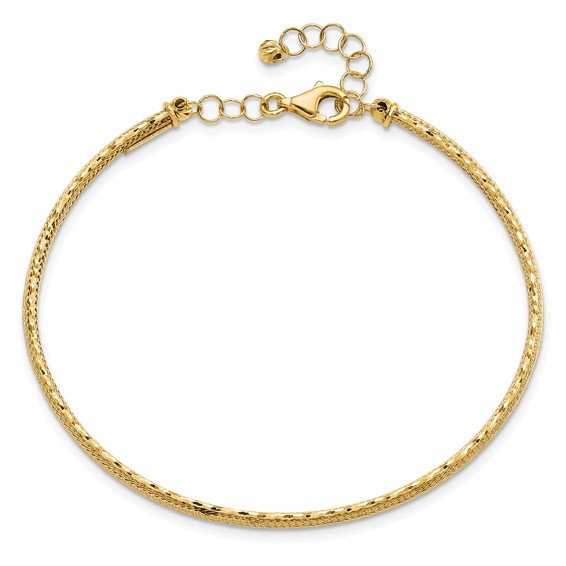 Leslie's 14K Diamond-cut and Textured with Safety Chain Bangle