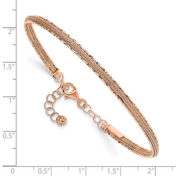 Leslie's 14K Rose Gold Dia-cut and Textured with Safety Chain Bangle