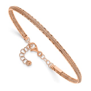 Leslie's 14K Rose Gold Dia-cut and Textured with Safety Chain Bangle