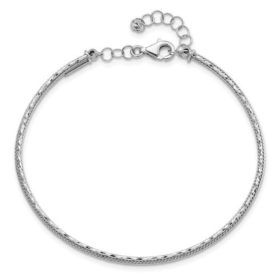 Leslie's 14K White Gold Dia-cut and Textured with Safety Chain Bangle