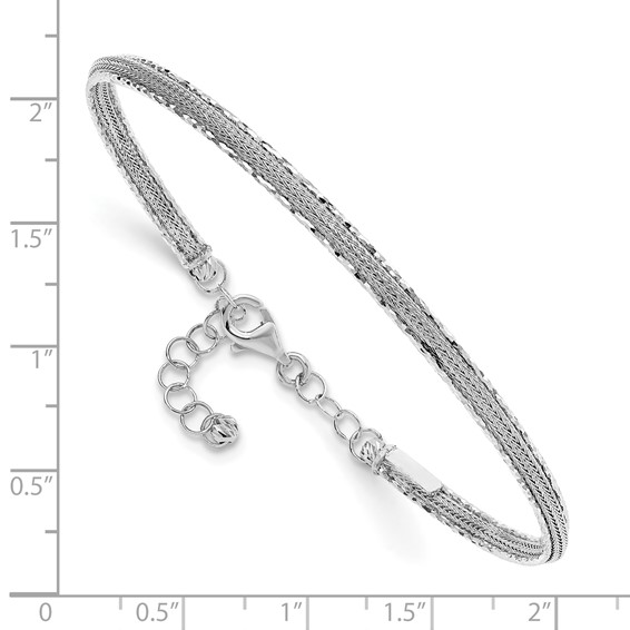 Leslie's 14K White Gold Dia-cut and Textured with Safety Chain Bangle