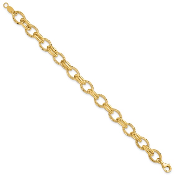 Leslie's 14K Polished/Textured and Diamond-cut Fancy Link Bracelet