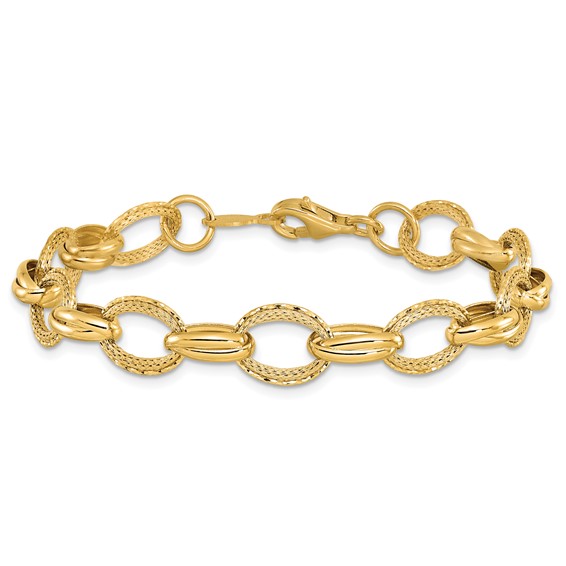 Leslie's 14K Polished/Textured and Diamond-cut Fancy Link Bracelet