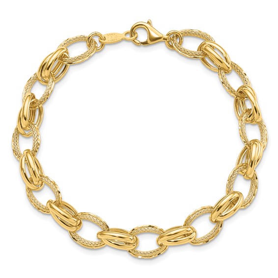 Leslie's 14K Polished/Textured and Diamond-cut Fancy Link Bracelet