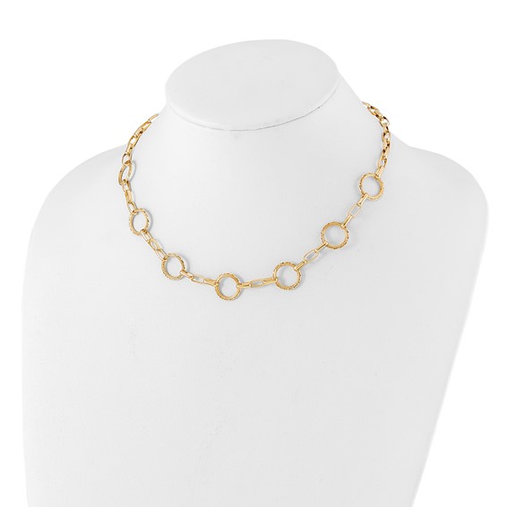 Leslie's 14K Dia-cut and Textured Circles Fancy Link with 1in. ext Necklace
