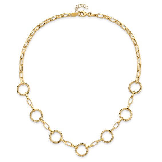 Leslie's 14K Dia-cut and Textured Circles Fancy Link with 1in. ext Necklace