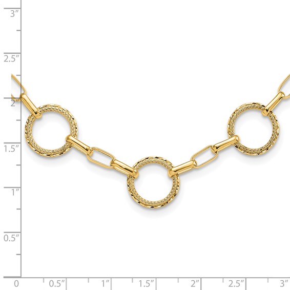 Leslie's 14K Dia-cut and Textured Circles Fancy Link with 1in. ext Necklace