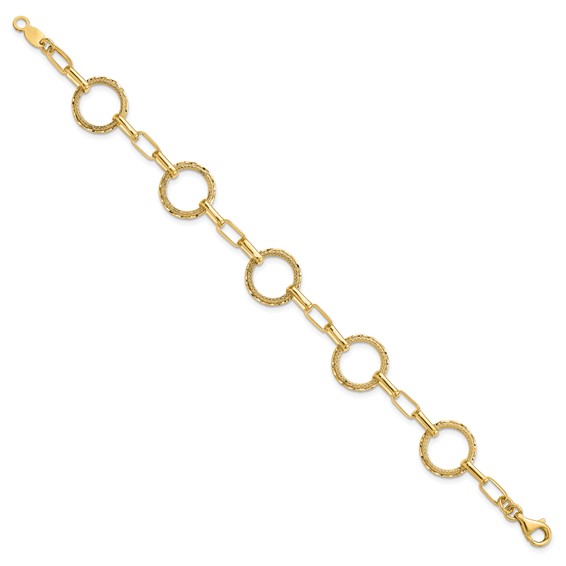 Leslie's 14K Polished/Dia-cut/Textured Circles Fancy Link Bracelet