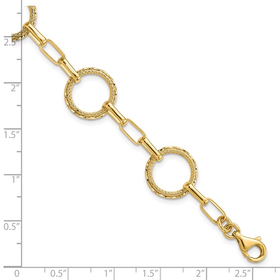 Leslie's 14K Polished/Dia-cut/Textured Circles Fancy Link Bracelet