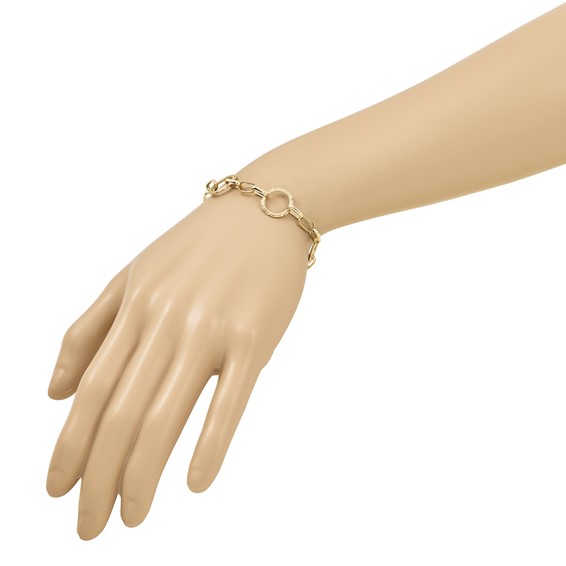 Leslie's 14K Polished/Dia-cut/Textured Circles Fancy Link Bracelet