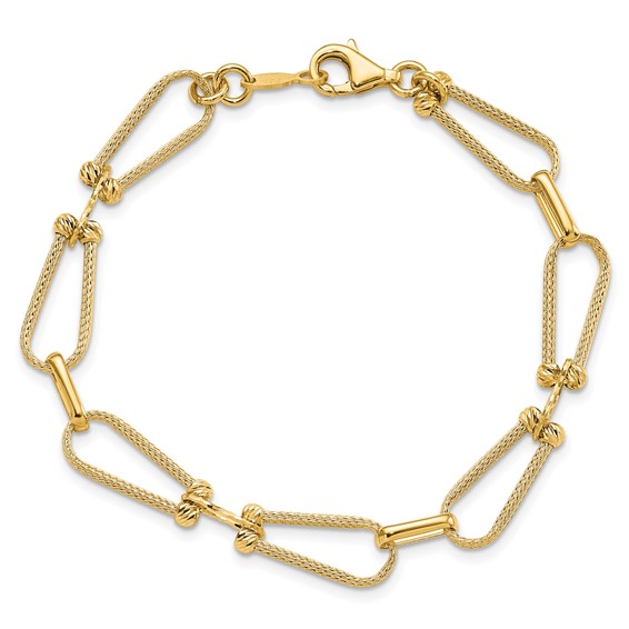 Leslie's 14K Dia-cut and Textured Fancy Link Bracelet