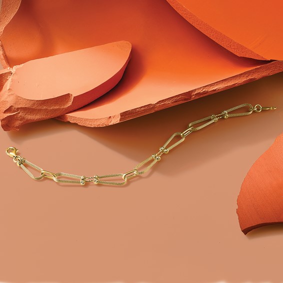 Leslie's 14K Dia-cut and Textured Fancy Link Bracelet