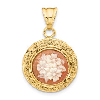 Leslie's 14K Diamond-cut Natural Shell Hand Carved Floral Cameo Pendant