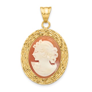 Leslie's 14K Diamond-cut Natural Shell Hand Carved Portrait Cameo Pendant