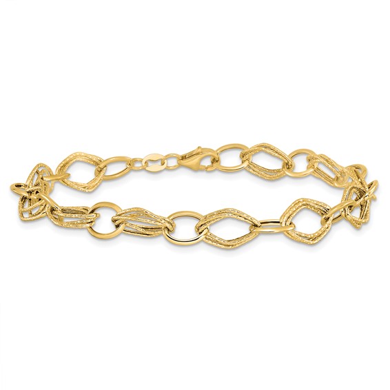 Leslie's 14K Polished and Textured Fancy Link Bracelet