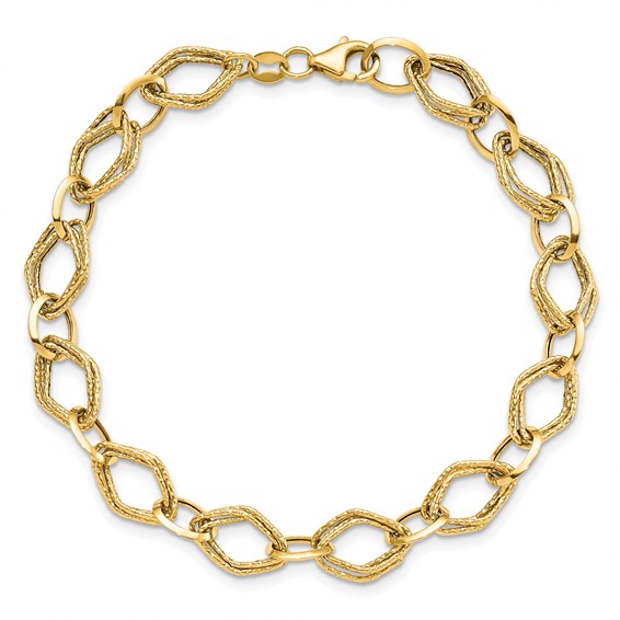 Leslie's 14K Polished and Textured Fancy Link Bracelet