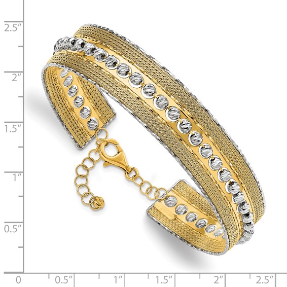 Leslie's 14K Two-tone Diamond-cut and Textured with Safety Chain Bangle