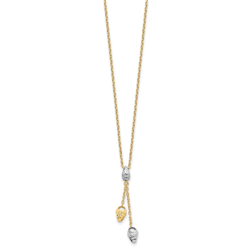 14K Two-tone Diamond-cut Beads Drop Necklace