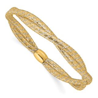 Leslie's 14K with Rhodium Polished 2 Strand Twist Stretch Bangle