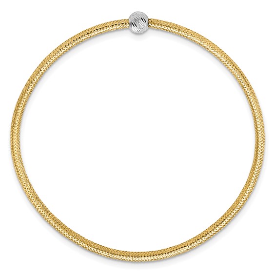 Leslie's 14K with Rhodium Polished with Diamond-cut Bead Stretch Bracelet