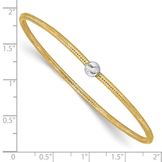 Leslie's 14K with Rhodium Polished with Diamond-cut Bead Stretch Bracelet