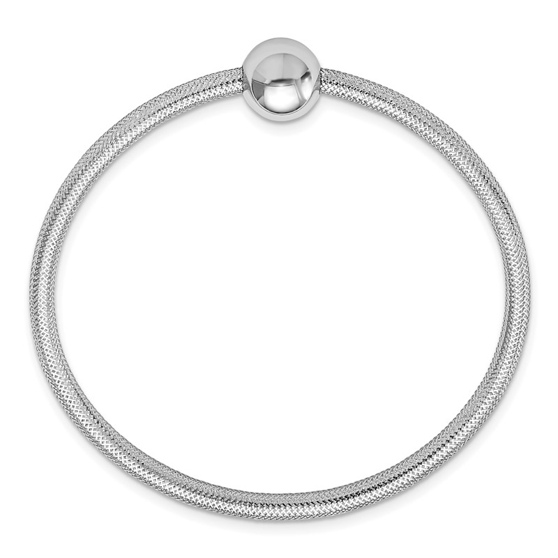 14K w/White RH-plating Polished with Bead Stretch Bracelet