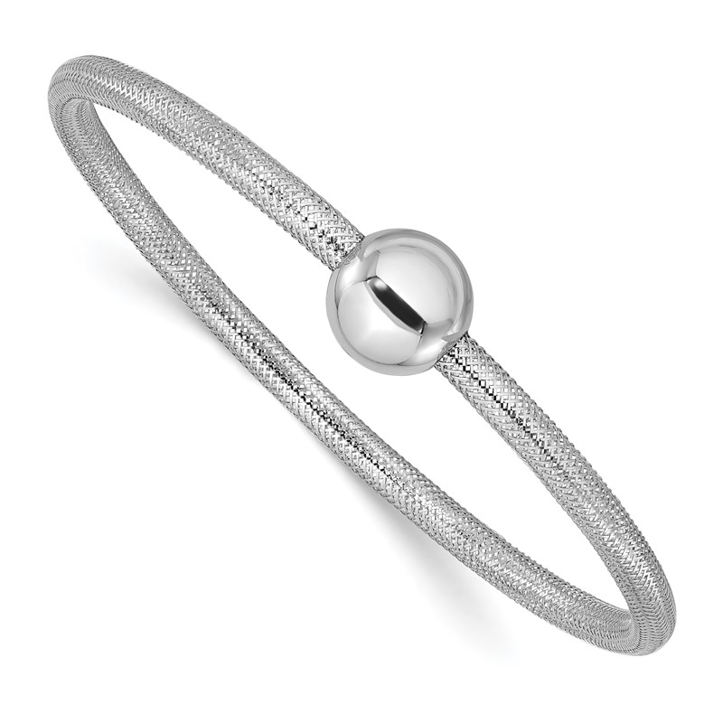 14K w/White RH-plating Polished with Bead Stretch Bracelet