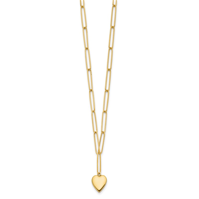 14K Polished Heart Paperclip Link Necklace