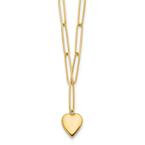Leslie's 14K Polished Heart Paperclip Link Necklace