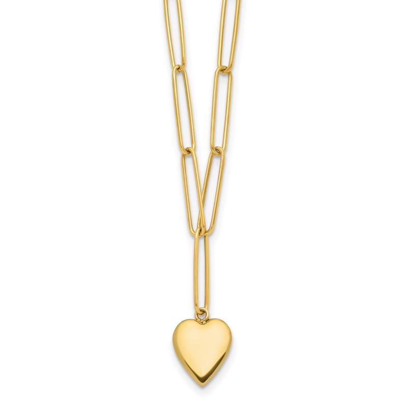 14K Polished Heart Paperclip Link Necklace