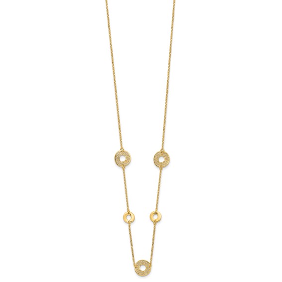 Leslie's 14K Polished and Filigree Circle Stations with 1in. ext. Necklace