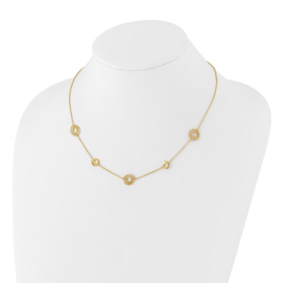 Leslie's 14K Polished and Filigree Circle Stations with 1in. ext. Necklace