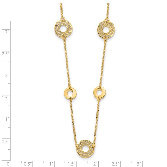 Leslie's 14K Polished and Filigree Circle Stations with 1in. ext. Necklace