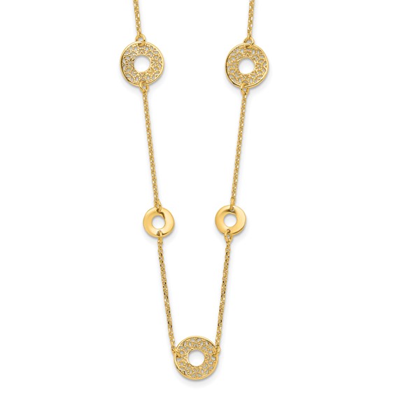 Leslie's 14K Polished and Filigree Circle Stations with 1in. ext. Necklace