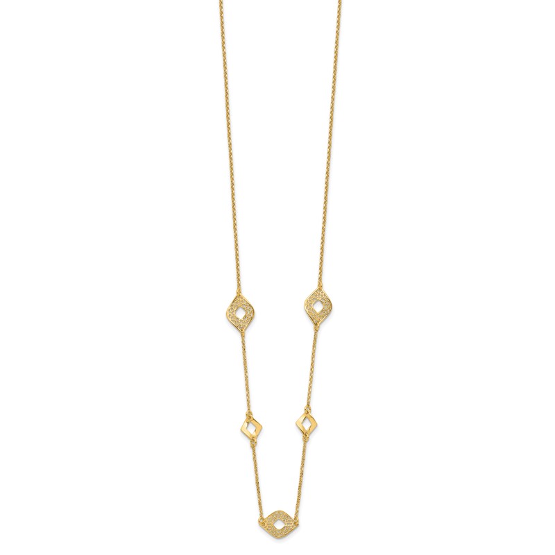 14K Polished and Filigree Diamond Shape with 1in. ext. Necklace