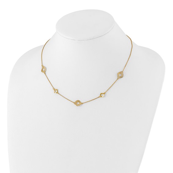Leslie's 14K Polished and Filigree Diamond Shape with 1in. ext. Necklace