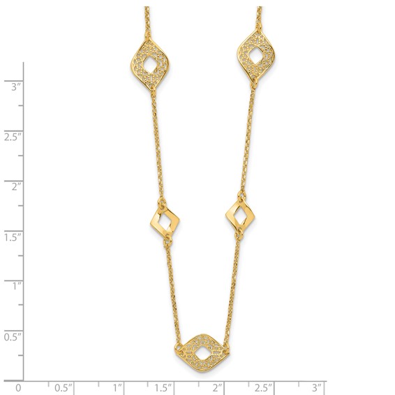 Leslie's 14K Polished and Filigree Diamond Shape with 1in. ext. Necklace