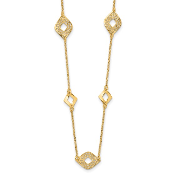 Leslie's 14K Polished and Filigree Diamond Shape with 1in. ext. Necklace