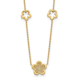 Leslie's 14K Polished and Filigree Flower Stations with 1in. ext. Necklace