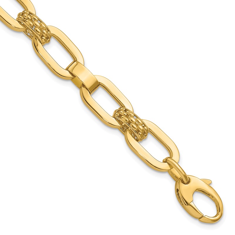 14K Polished and Textured Fancy Link Bracelet