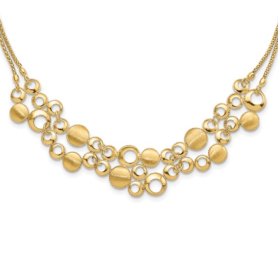 Leslie's 14K Polished and Satin Circles with 2in. ext Necklace