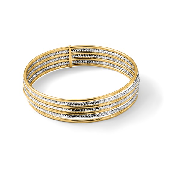 Leslie's 14K Two-tone Diamond-cut 7 Layer Slip on Bangle